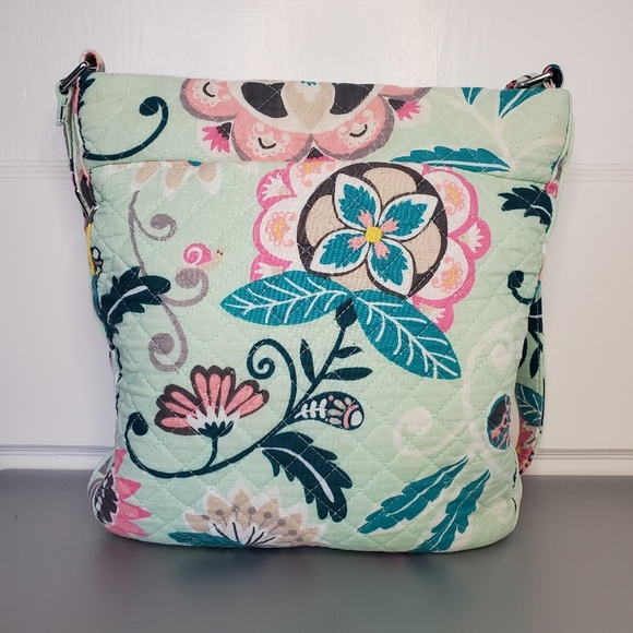 Vera Bradley Trip Zip Hipster Crossbody Purse – Floral Aqua Blue, Pink - Picture 2 of 8